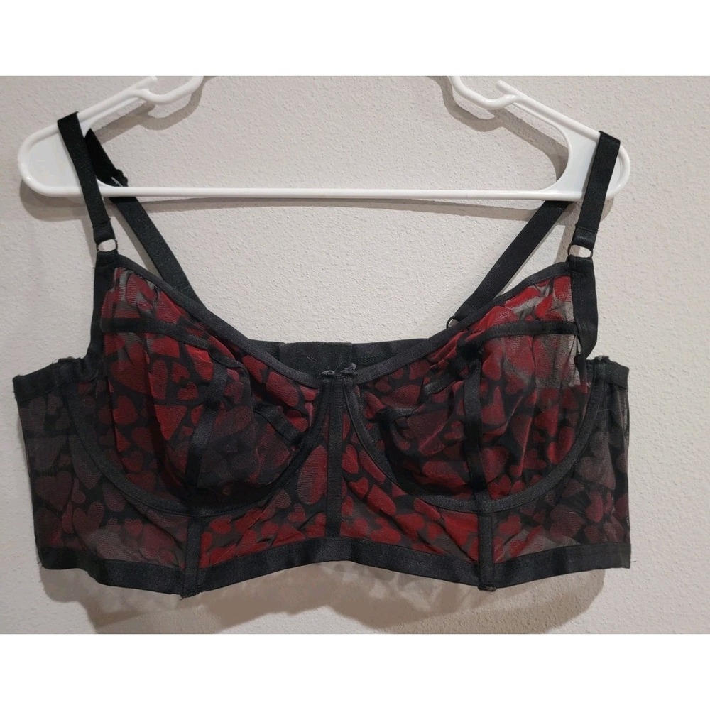 Torrid Curve Black Mesh & Red Heart Flocked Longline Underwire Bra size 2 2X